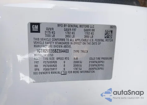 2011 GMC Sierra 1500 Sle из США, поврежденный, VIN 1GTR2VE35BZ394403